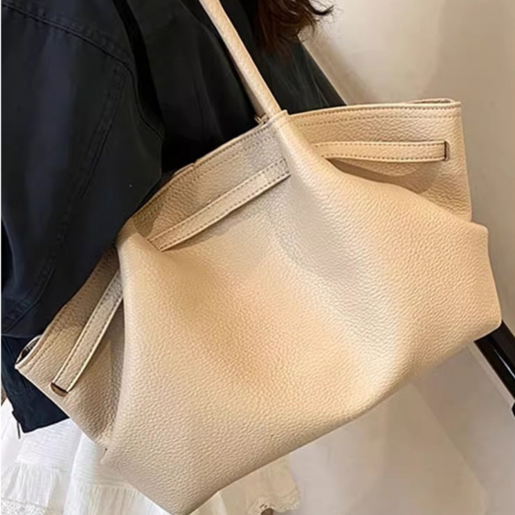 Tas Bahu Wanita Besar PU Leather Elegan, Tote Bag Santai untuk Kerja, Kuliah dan Harian