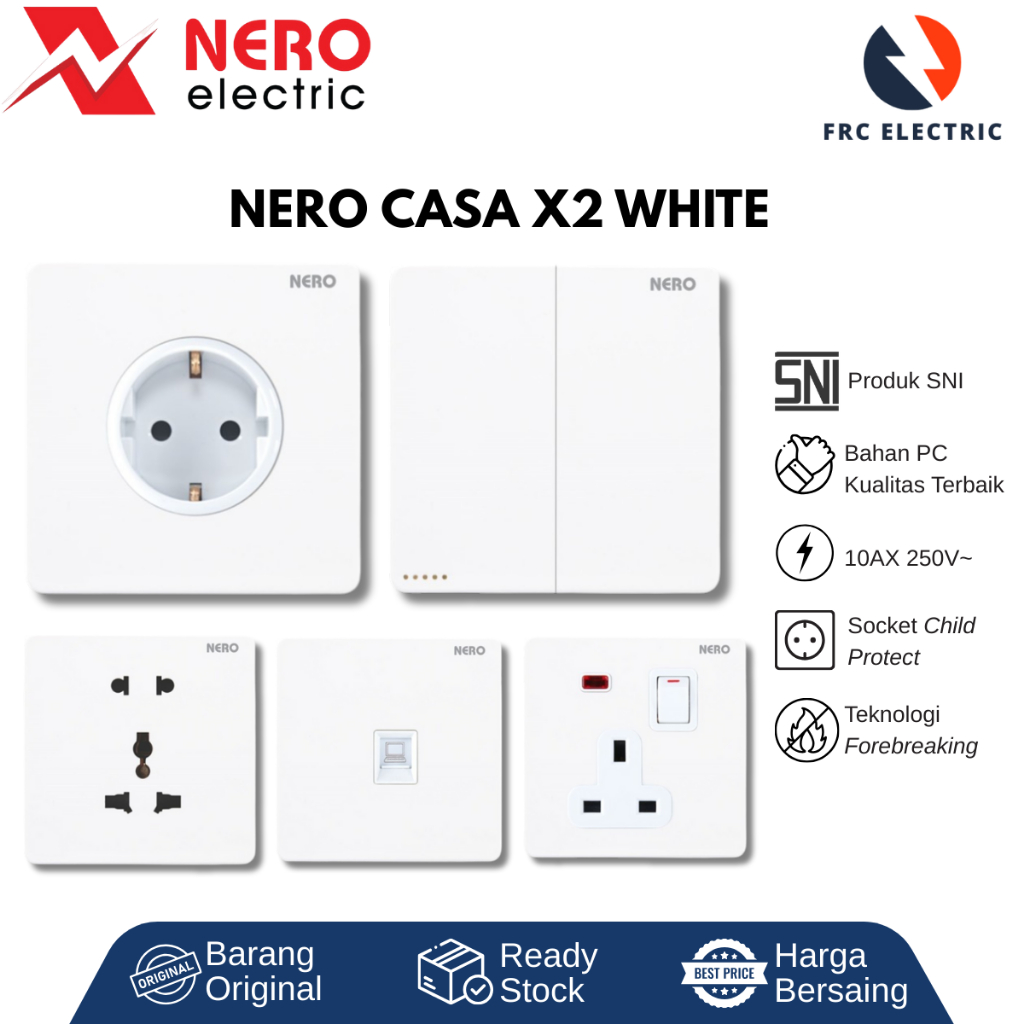 SAKLAR LAMPU - STOP KONTAK - SAKLAR - SAKLAR NERO CASA X2 WHITE -  SAKLAR NERO  - NERO INBOWDUS - NE