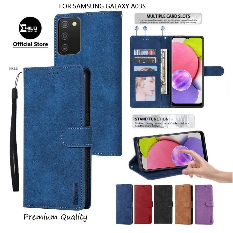 Samsung Galaxy A03s Leather Flip- Wallet Case Kulit - Casing Flip Cover Case Wallet Leather Flip Cas