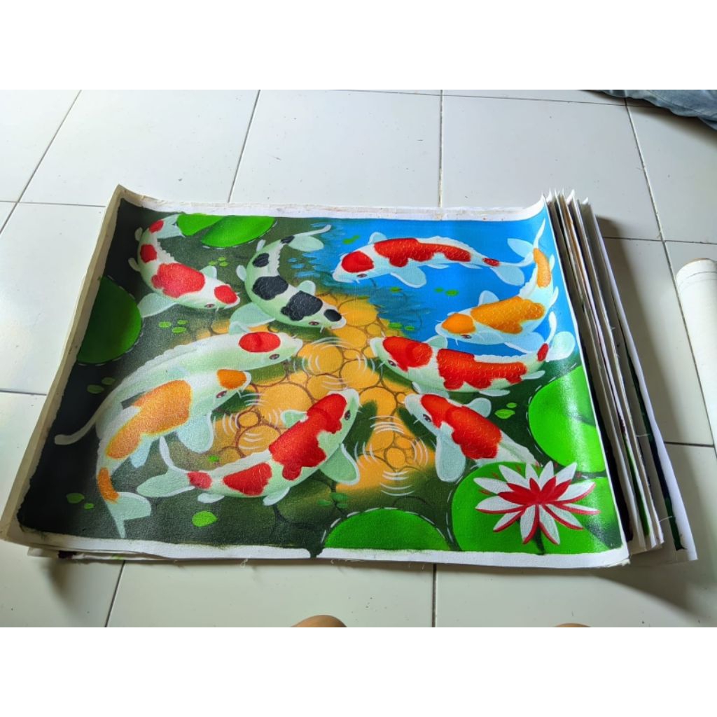Lukisan ikan koi fengshui ukuran 60x80cm