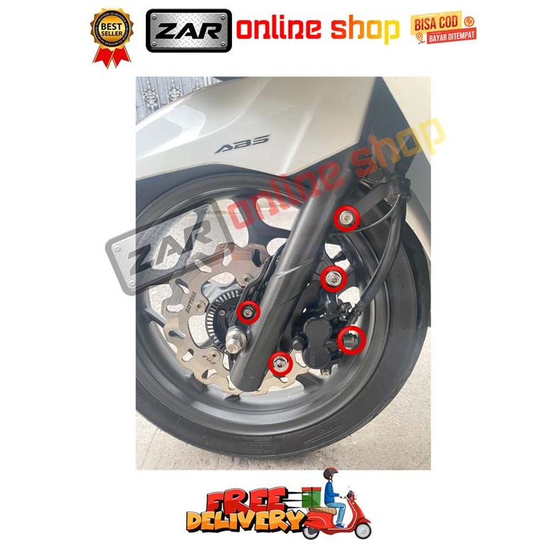 BREKET + REM + BANJO + ABS KALIPER DEPAN ( 5 BAUT ) PCX 160 STYLO VARIO 160 PCX 150 LOKAL ADV ABS CB