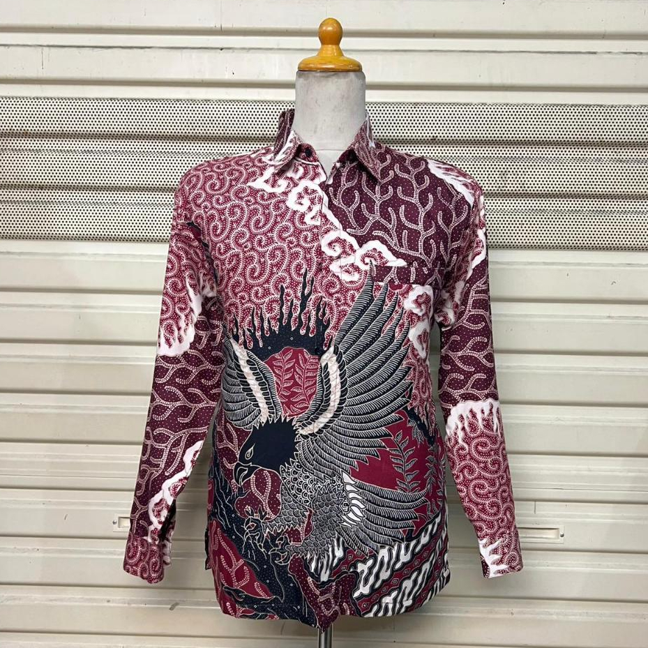 Kemeja Batik Pria Mahkota Warna Merah