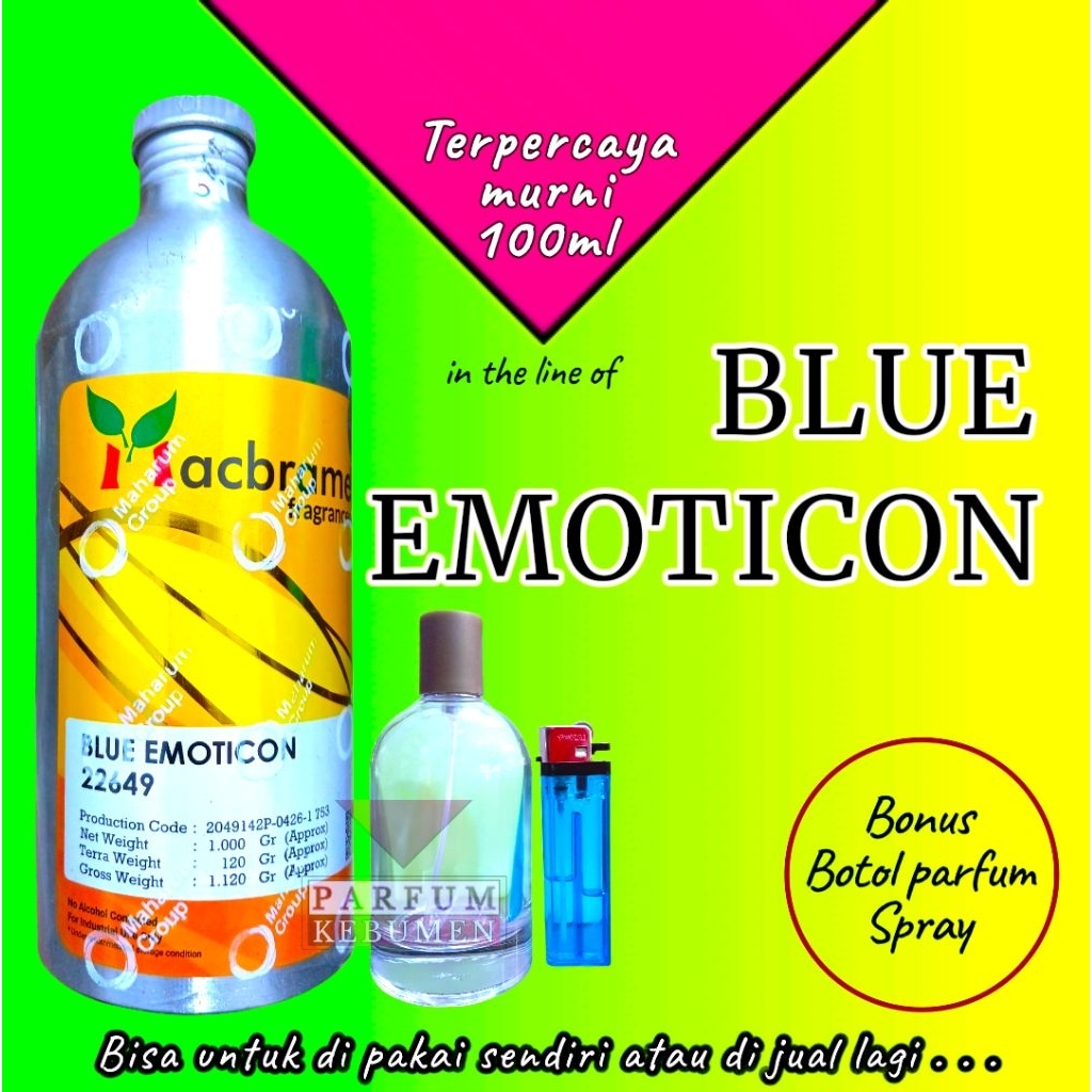100 ml bibit parfum murni BLUE EMOTICON macbrame , bonus botol parfum spray , inspired by AIGNER BLU