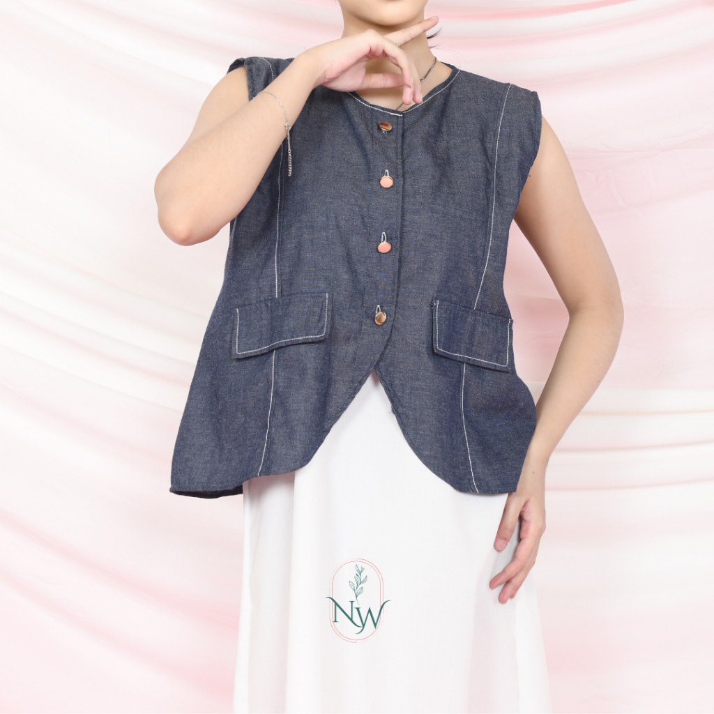 Sosoo Denim Vest Outer Tops Jeans Korean style Atasan Wanita Tanpa Lengan Casual