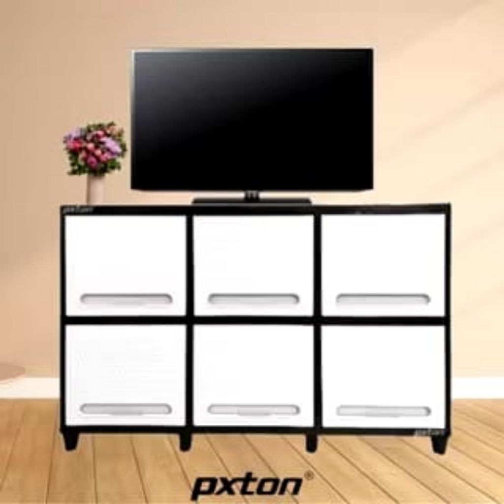 Lemari Plastik BLAST 2 Susun 6 Pintu Meja TV Minimalis / Lemari Pakaian PlastikWarna :PutihMoccaHija