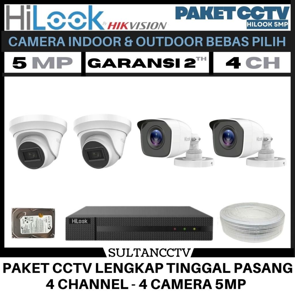 Paket Cctv Hilook 5mp 4 Channel 4 Camera Turbo Hd Kamera Cctv