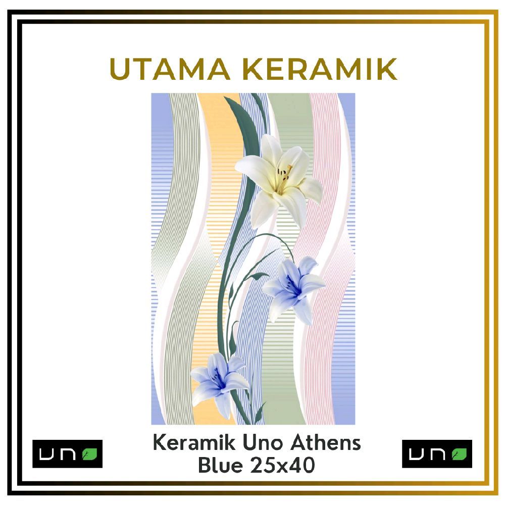 Keramik Uno 25x40 Athens Blue - Keramik Dinding Biru Motif Bunga