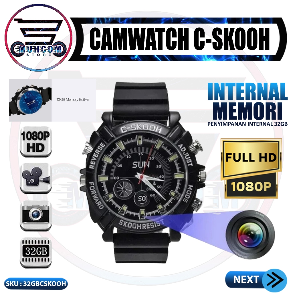32GBCSKOOH Hidden Spycam Jam Tangan Camera 1080P 32GB Waterproof Deteksi Gerak & Night Vision Kamera
