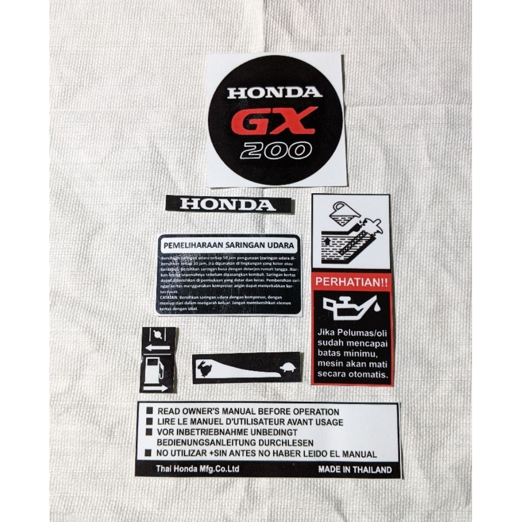 Sticker stiker mesin honda GX160 GX200 bensin stiker print