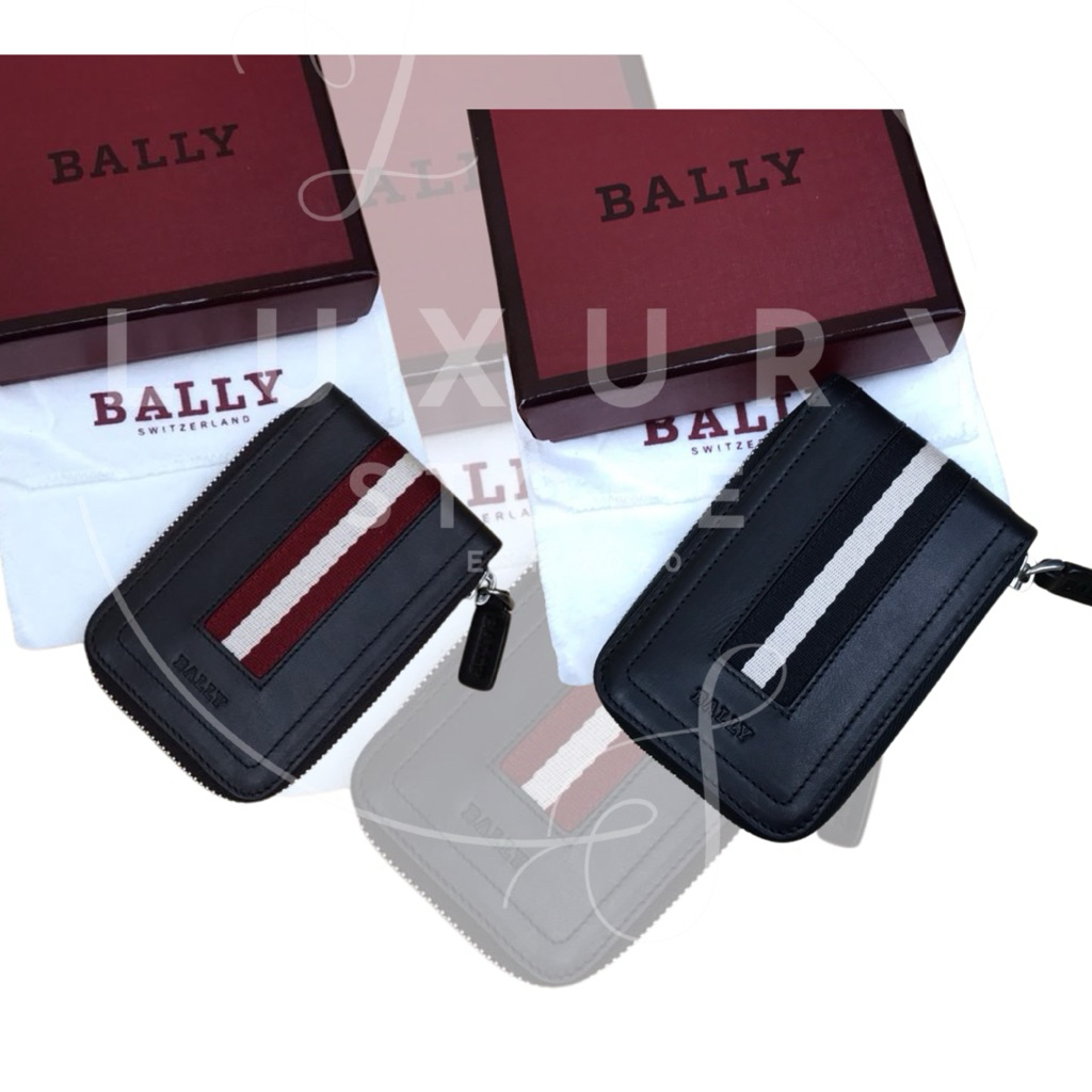 LUXURY STORE Dompet Bally Keychain kunci Mobil Leather With Siignature Bally Stripe Detailed