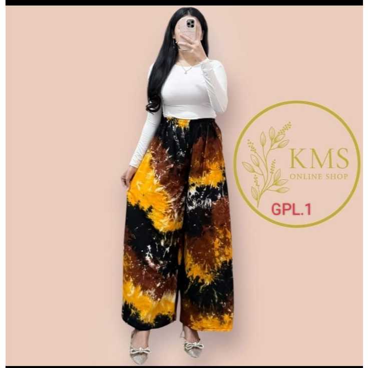 Celana Panjang Kulot Wanita Murah Motif Tie Dye Warna-warni Model Longgar Fit Kekinian Nyaman Bahan 