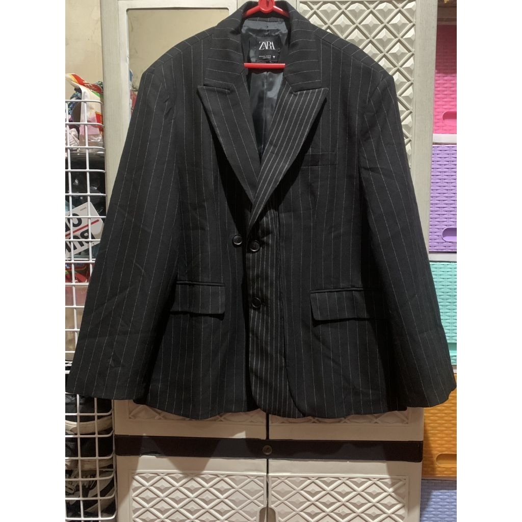 ORIGINAL JAS SUIT WOOL ZARA BLAZER TUXEDO SINGLE BREASTED STRIPE BLACK