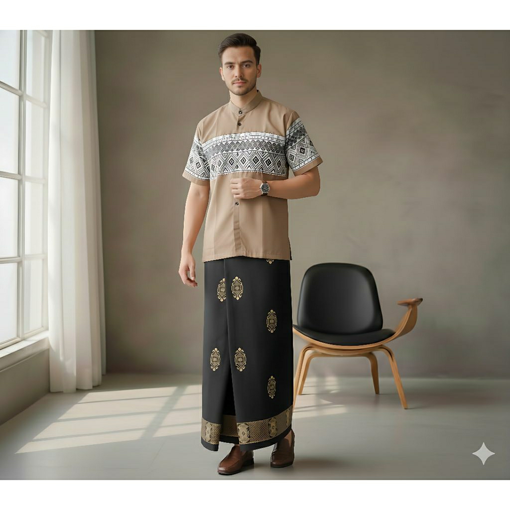Set Sarung Koko Pendek Dewasa Pria Muslim Premium Terbaru / Sarung Instan Dewasa Kemeja Koko Elegan