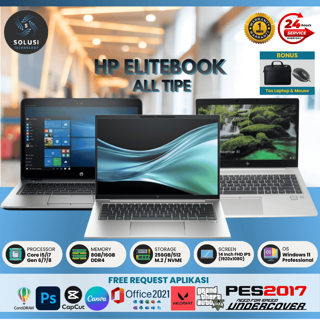 Laptop HP Elitebook Intel Core i5/i7 Ram 16gb Ssd 512gb 14'' Win 11 Pro Original