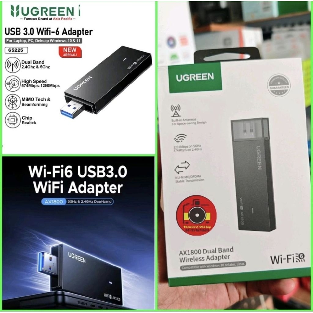 Ugreen Wifi 6 AX1800 Adapter Dongle Reciever 2.4Ghz 5Ghz 65225