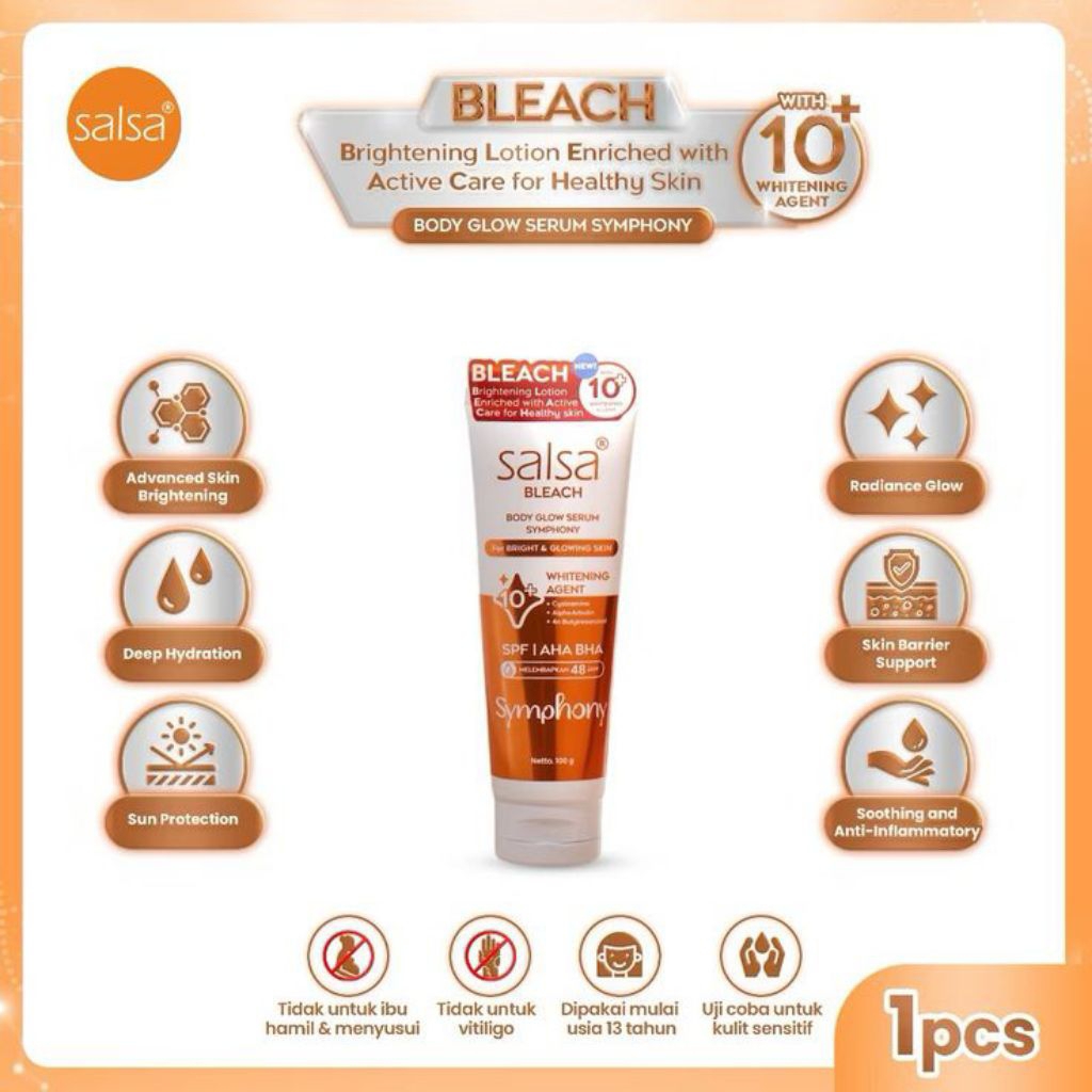 Salsa BLEACH Body Glow Serum Symphony 100gr - Whitening Agent 10+ Spf Aha Bha