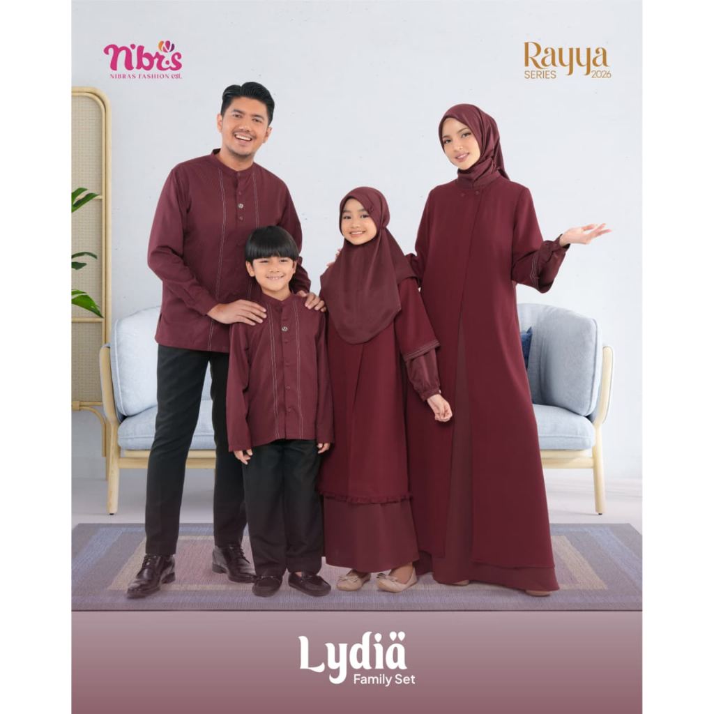 Nibras Lydia Family Set Terbaru – Warna Maroon Sarimbit Couple Stylish Lebaran Acara Istimewa Elegan
