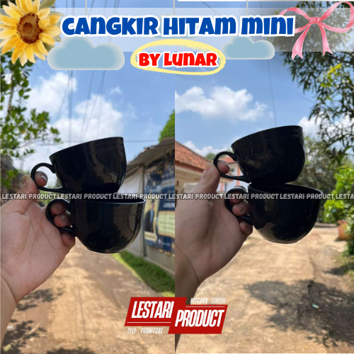 ( 12 PCS ) CANGKIR PLASTIK HITAM MINI LUNAR | CANGKIR TEH | CANGKIR KOPI | CANGKIR MINI | CANGKIR PL