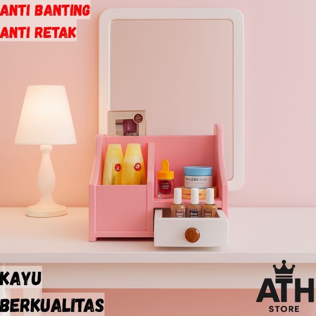RAK KOSMETIK MINIMALIS RAK AKSESORIS  RAK SERBAGUNA RAK MAKE UP LUCU BAHAN KAYU BERKUALITAS ANTI PEC