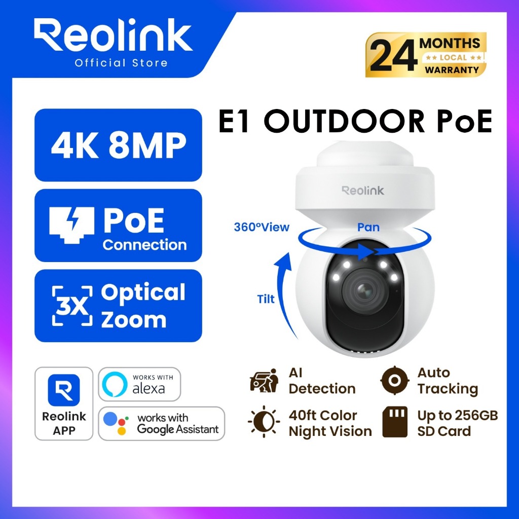 REOLINK E1 Outdoor PoE 4K 8MP Pan Tilt CCTV Outdoor Camera Optical Zoom
