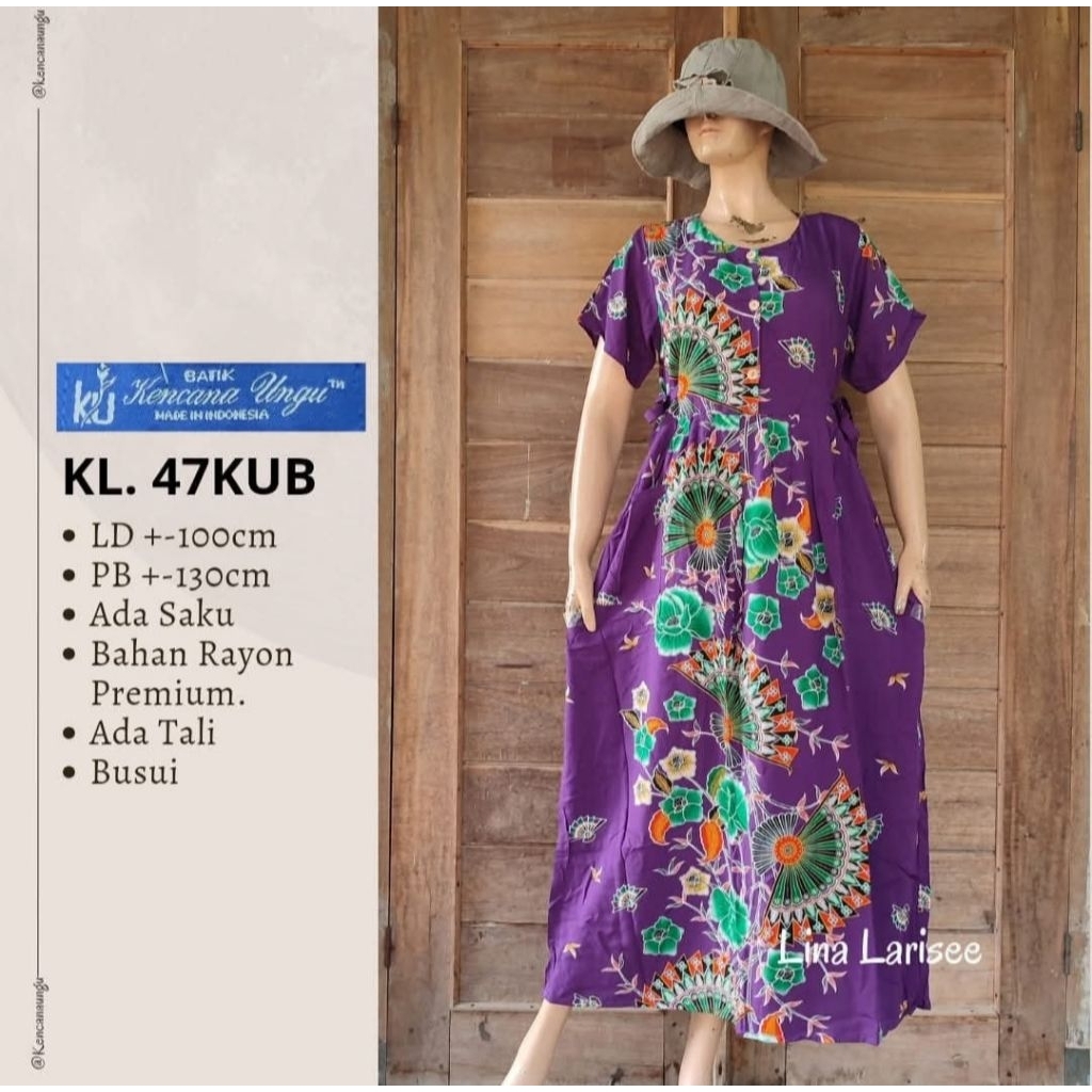 (COD) Daster Panjang Longdress Tali 4 Kencana Ungu label Biru ori