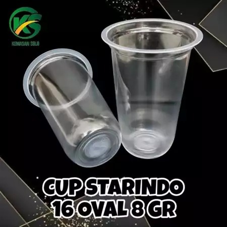 isi 50 pcs Gelas plastik cup OVAL PP STARINDO 16 oz 16oz 8 gr