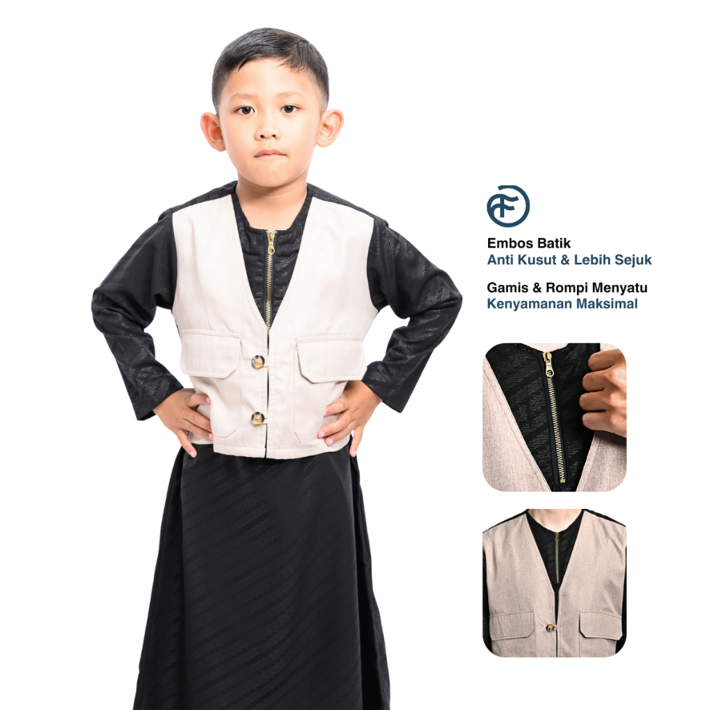 FOBDG Gamis Rompi Anak Laki - Laki Menyatu Rompi dan gamis one set