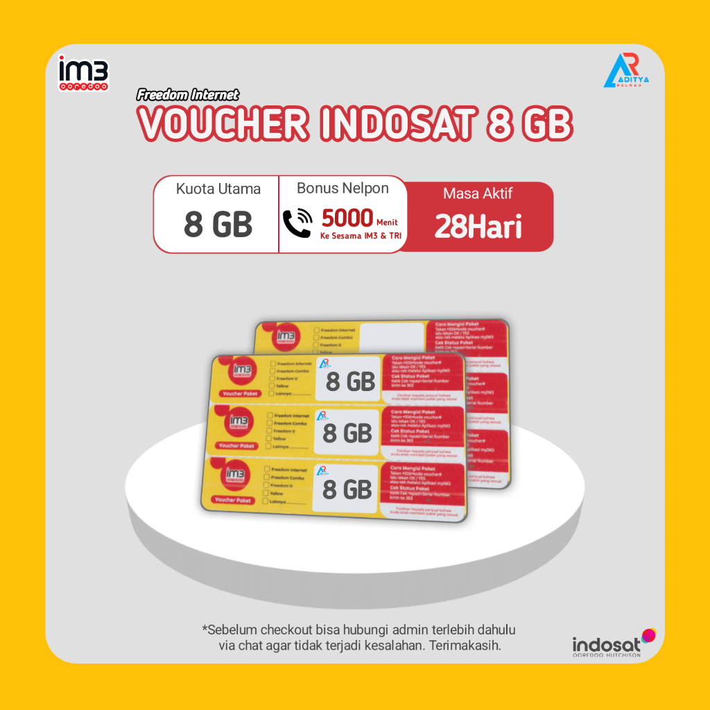 Voucher Indosat Freedom Internet 8GB 28Hari
