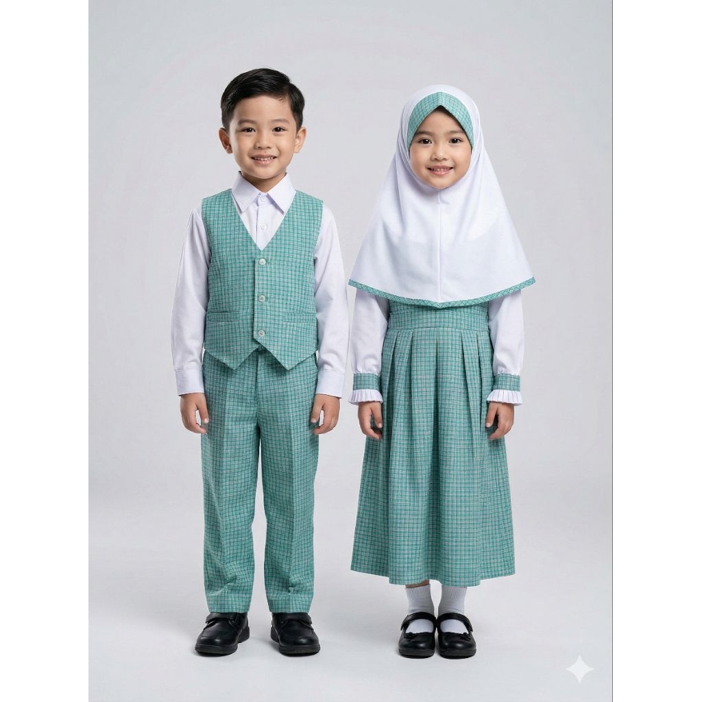 Seragam TK PAUD KOTAK BIRU PUTIH COWOK DAN CEWEK FREE HIJAB