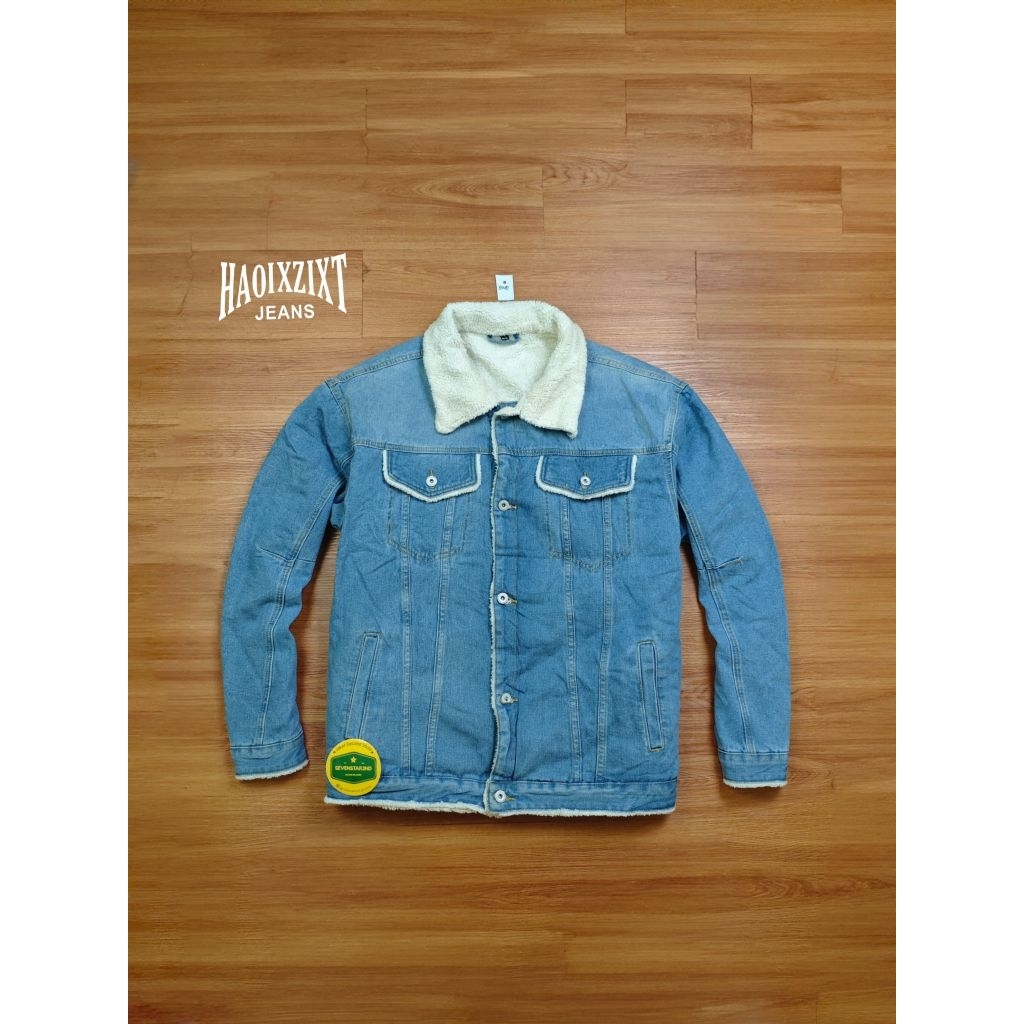 haoixzixt jeans casual denim sherpa jacket