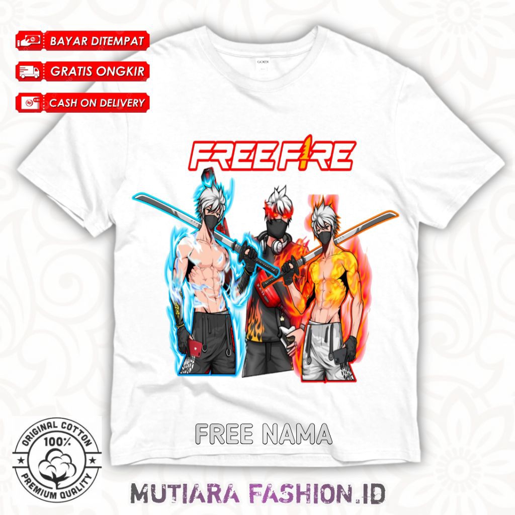 KAOS / BAJU / Tshirt ANAK FF KARAKTER FF FREE FIRE VERSI KATANA FREE NAMA / KAOS BOARDSHORT ANAK FRE