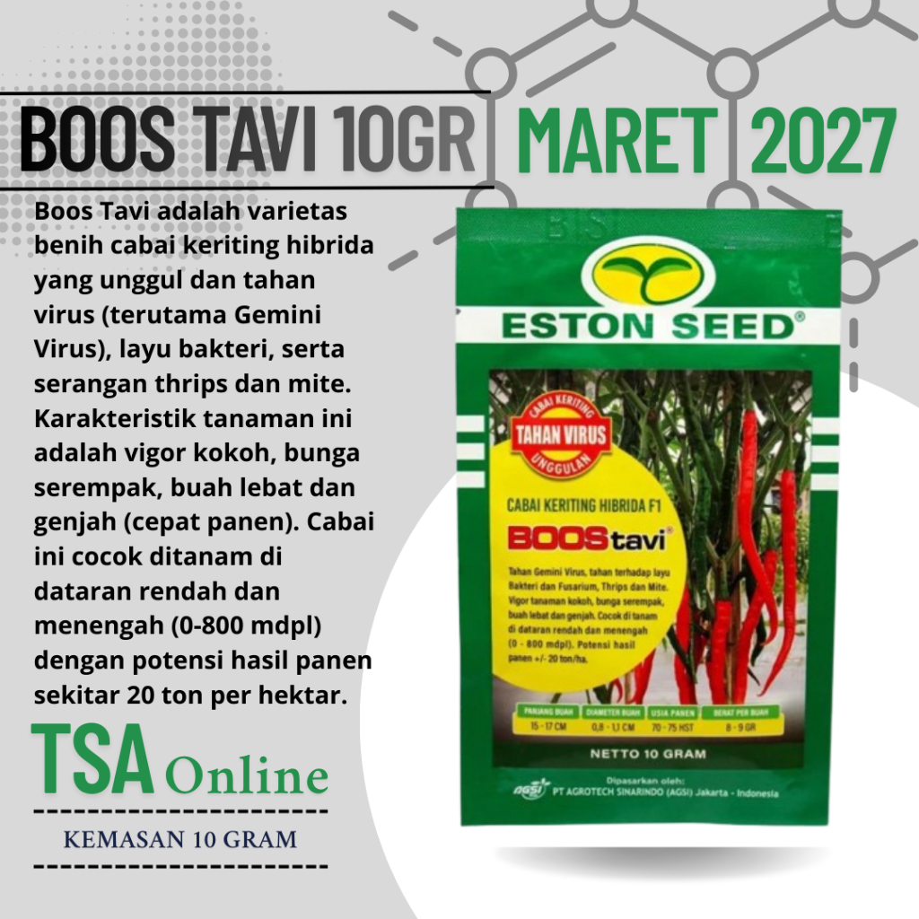 ORIGINAL BOOS TAVI MARET 2027 Benih biji bibit Cabai cabe Keriting Hibrida Anti Virus Bostavi Boosta