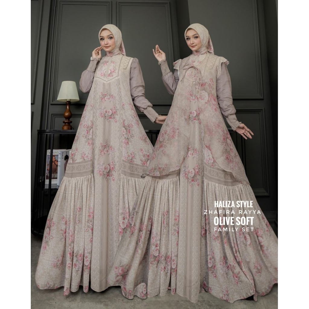 Gamis abaya zhafira rayya series olive soft haliza style