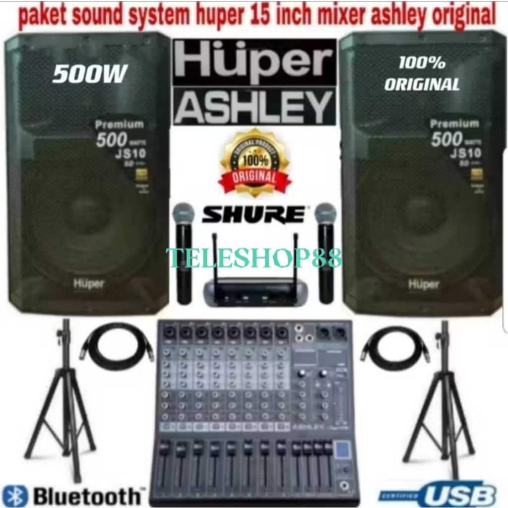 Paket Sound System Speaker Aktif 15 Inch Outdoor/Indoor Huper JS10+Mixer Ashley Lengkap