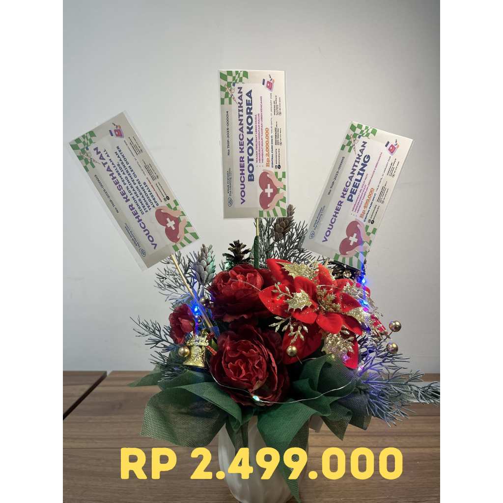 Bucket Bunga Hampers Natal Voucher Kecantikan Botox Korea + Peeling + Diskon Hearing Aids