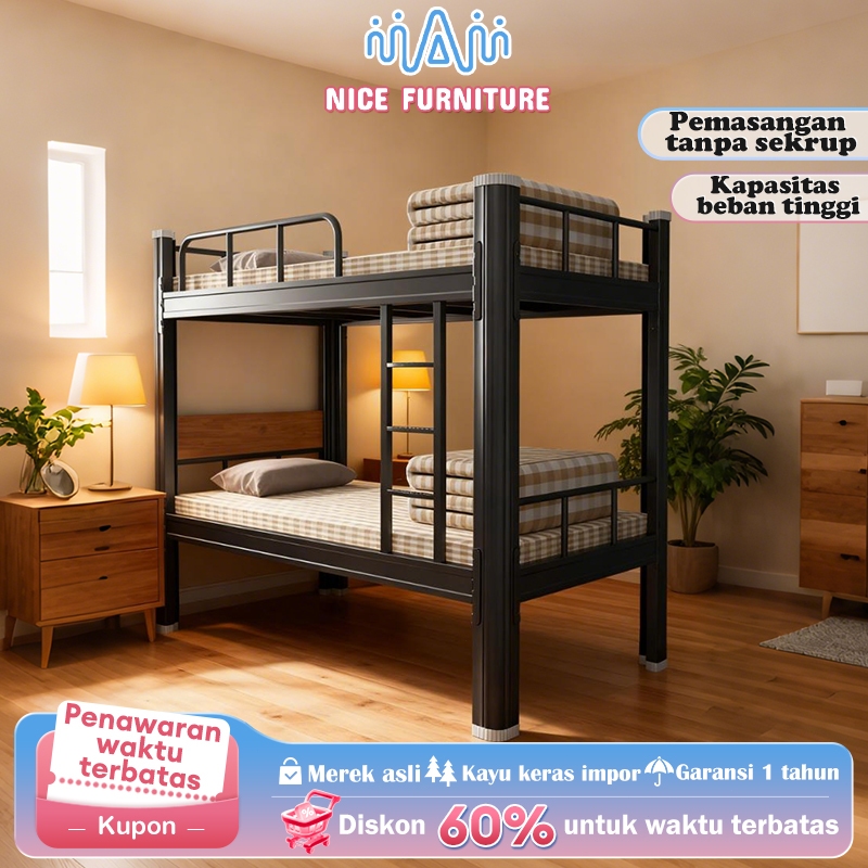 Ranjang Susun 2 Tingkat Anak dan Dewasa Ranjang Tingkat Besi Tempat Tidur Susun Asrama