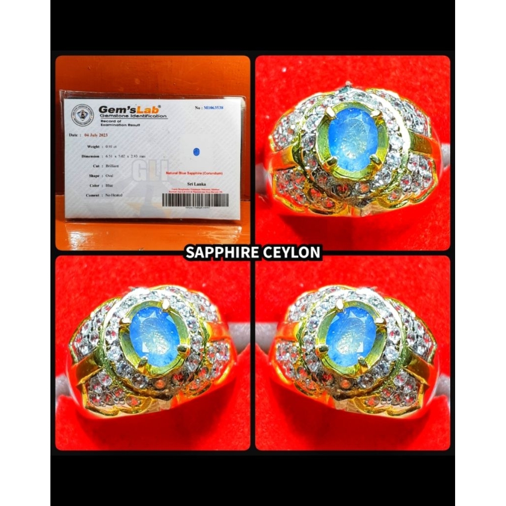 Blue sapphire srilanka ceylon NTE + ring perak silver