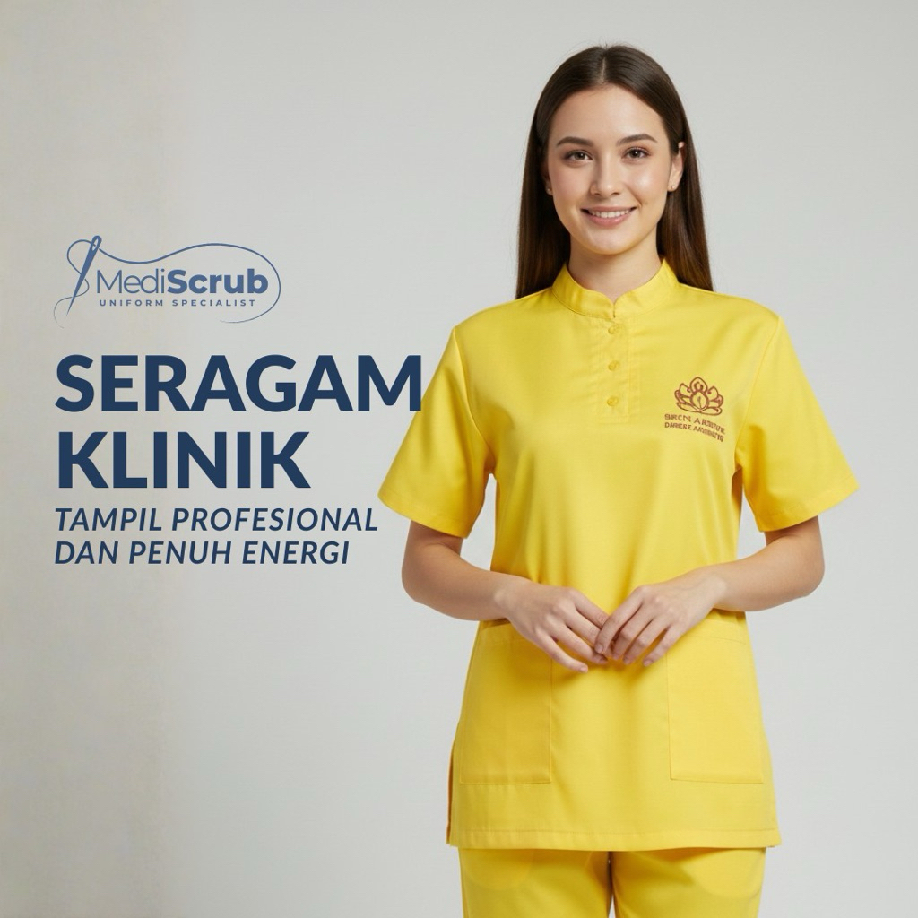MEDISCRUB - SCRUBS KERAH KOKO KANCING ATAS WANITA - Baju Jaga Koas Residen Dokter Perawat