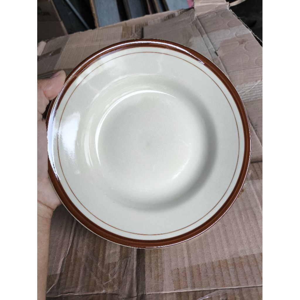 ( 1LUSIN / 12 PCS ) PIRING KERAMIK LIS COKLAT