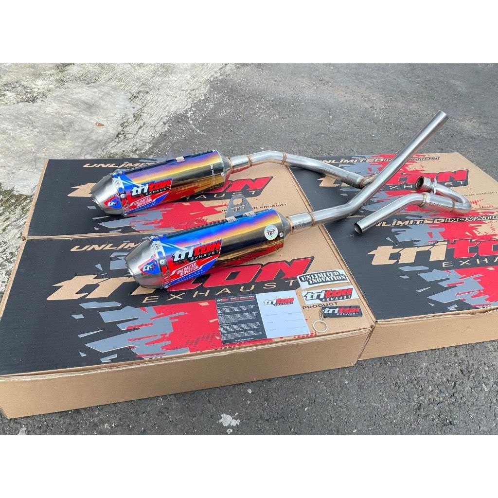 Knalpot Double Muffler CRF 150 L, KLX 150, WR155, Dtracker Triton Exhaust Type CR-5 Fullsystem