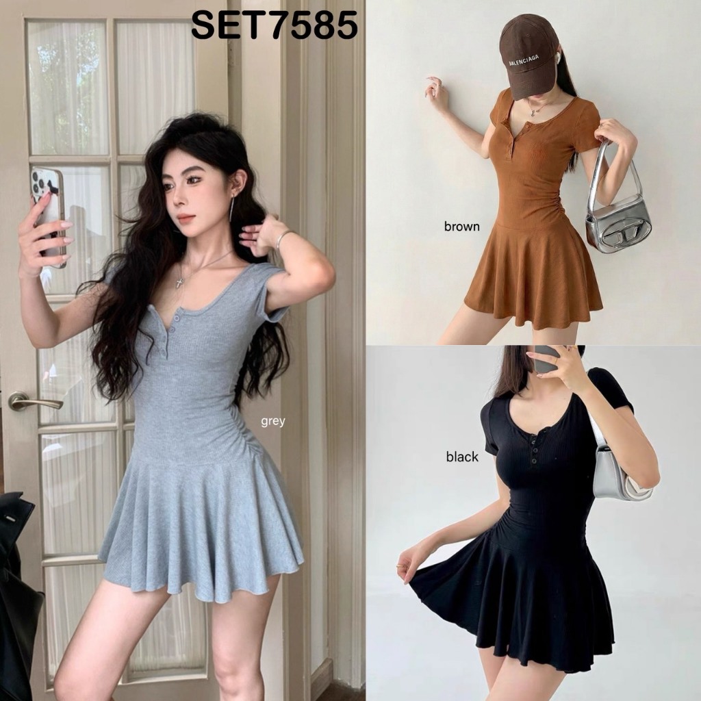 SET7585 Gwen Casual Mini Dress with Shorts Set / Setelan Dress Celana Modis Wanita