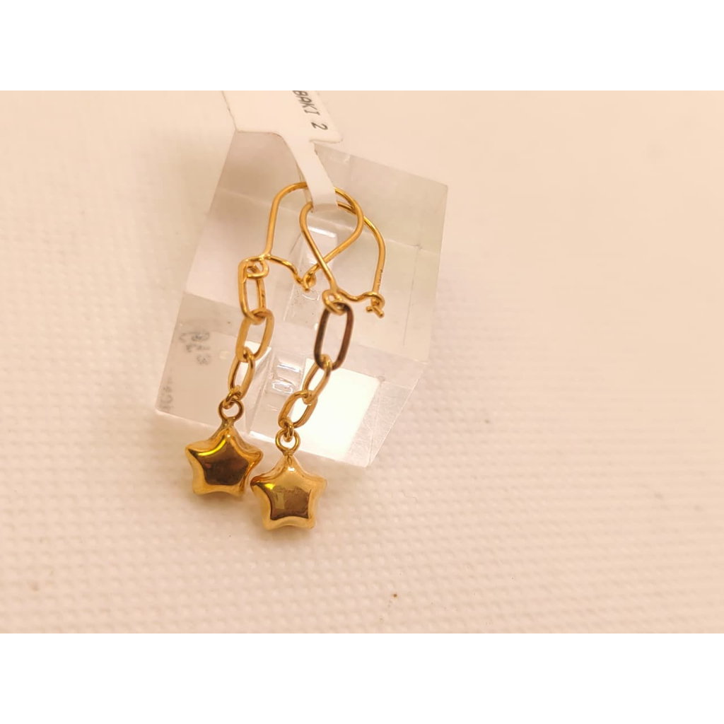 Anting Emas 8K Panjang Model Bintang Timbul