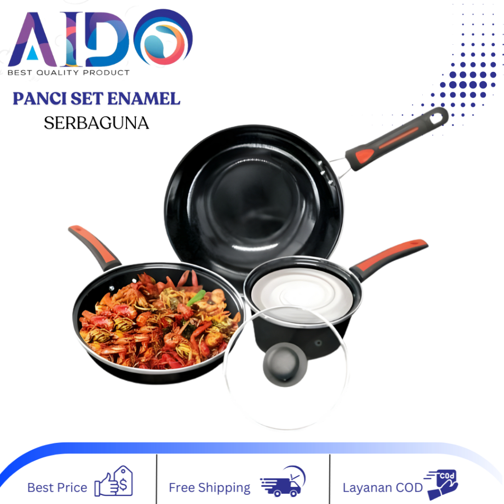 Panci wajan penggorengan set enamel anti lengket 4pcs Cookware Set Premium Panci Set Enamel