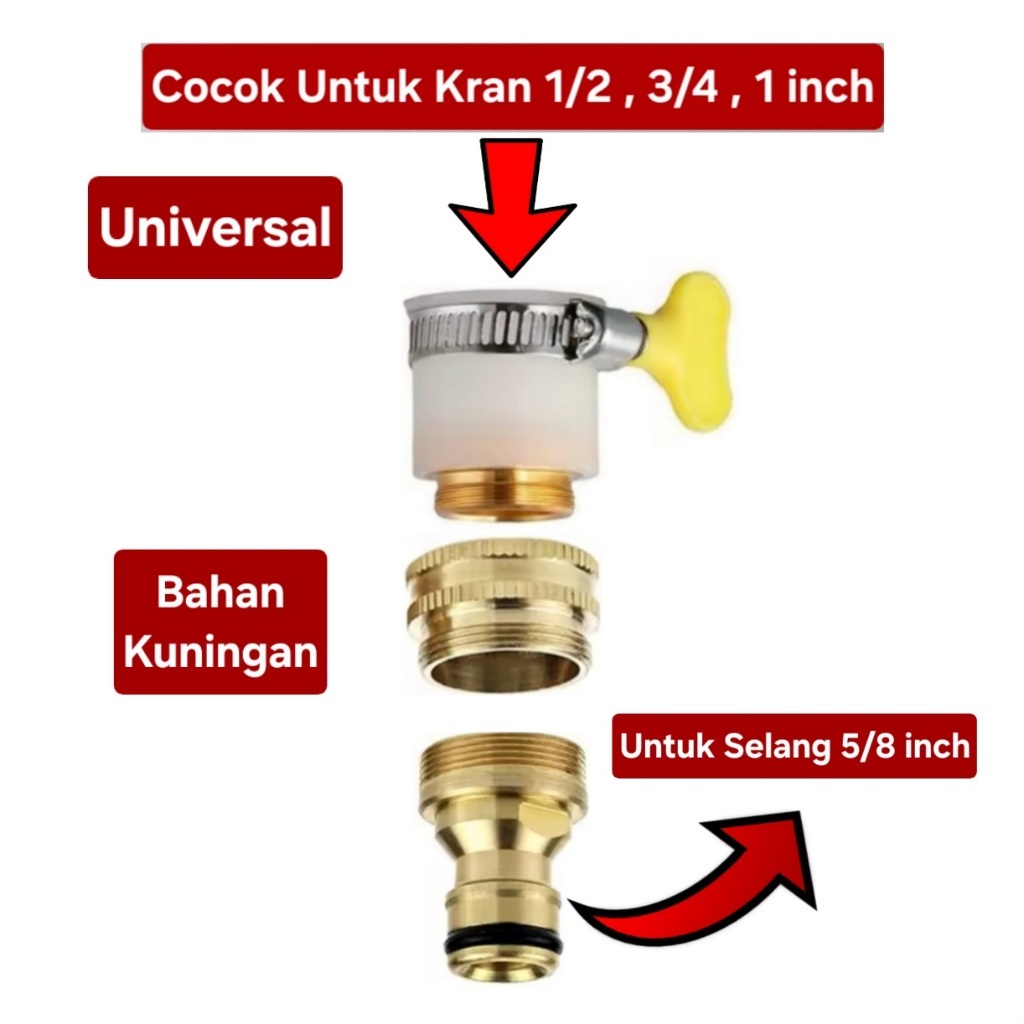 MH - Konektor Kran Ke Selang 5/8 Bahan KNG Universal