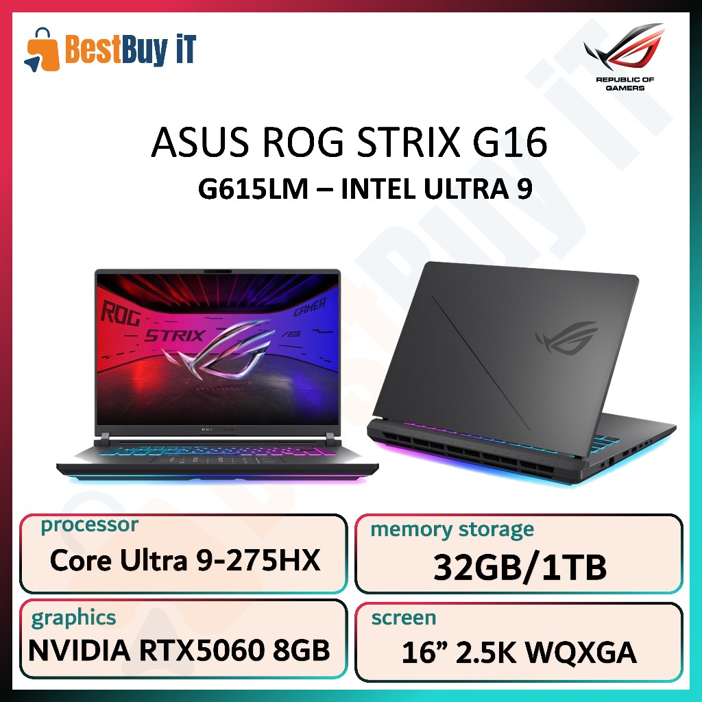 Asus ROG Strix G16 G615LM INTEL ULTRA 9-275HX 32GB 1TB RTX5060 8GB W11+OHS