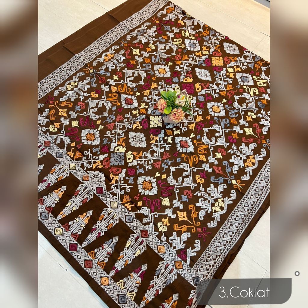 Kamen Lembaran Katun Bordir/Songket Premium Benang Gold/Silver Ukuran 220*115 cm