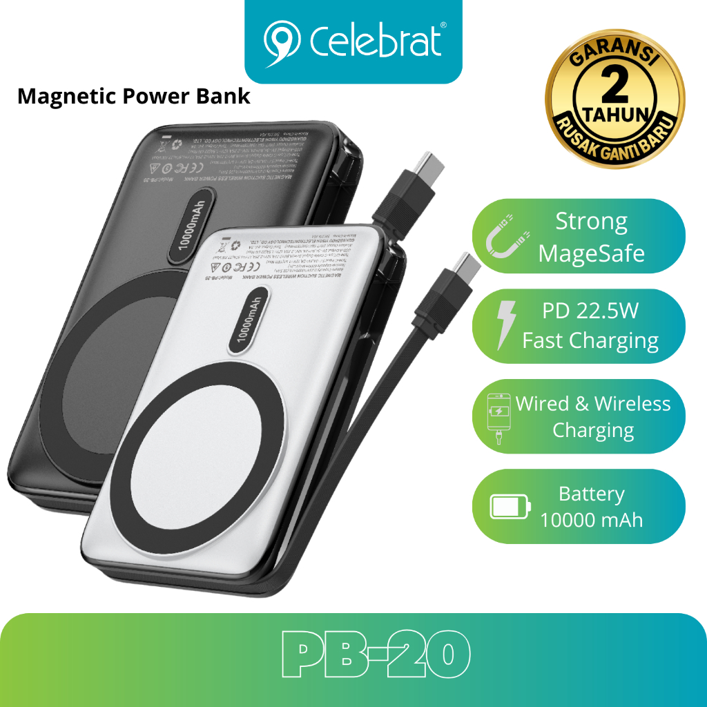 Celebrat Power Bank Magnetic Wireless & Wired Fast Charging PD22.5W MagSafe 10000 mAh With Stand