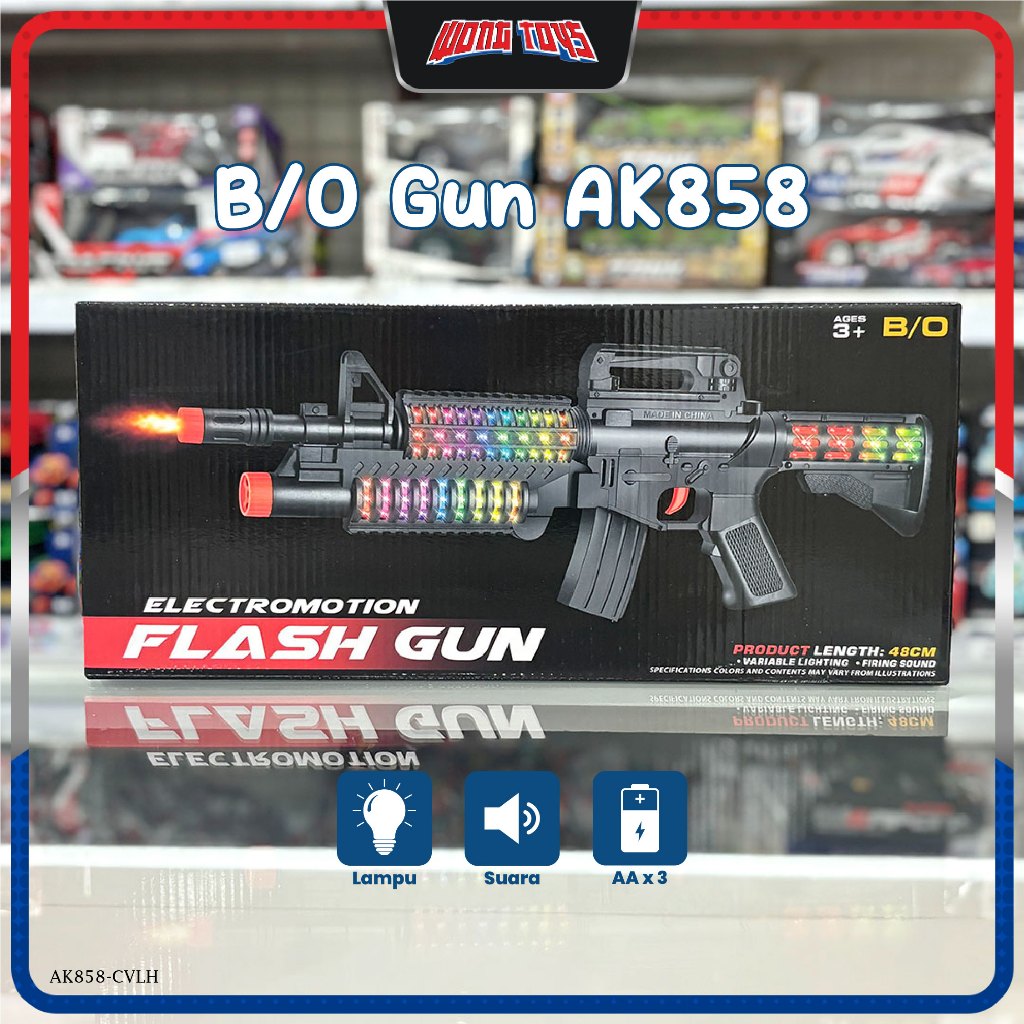 B/O Gun AK858 (AK858-CVLH) - Mainan Tembakan Lampu Suara Electromotion Flash Gun - AK858
