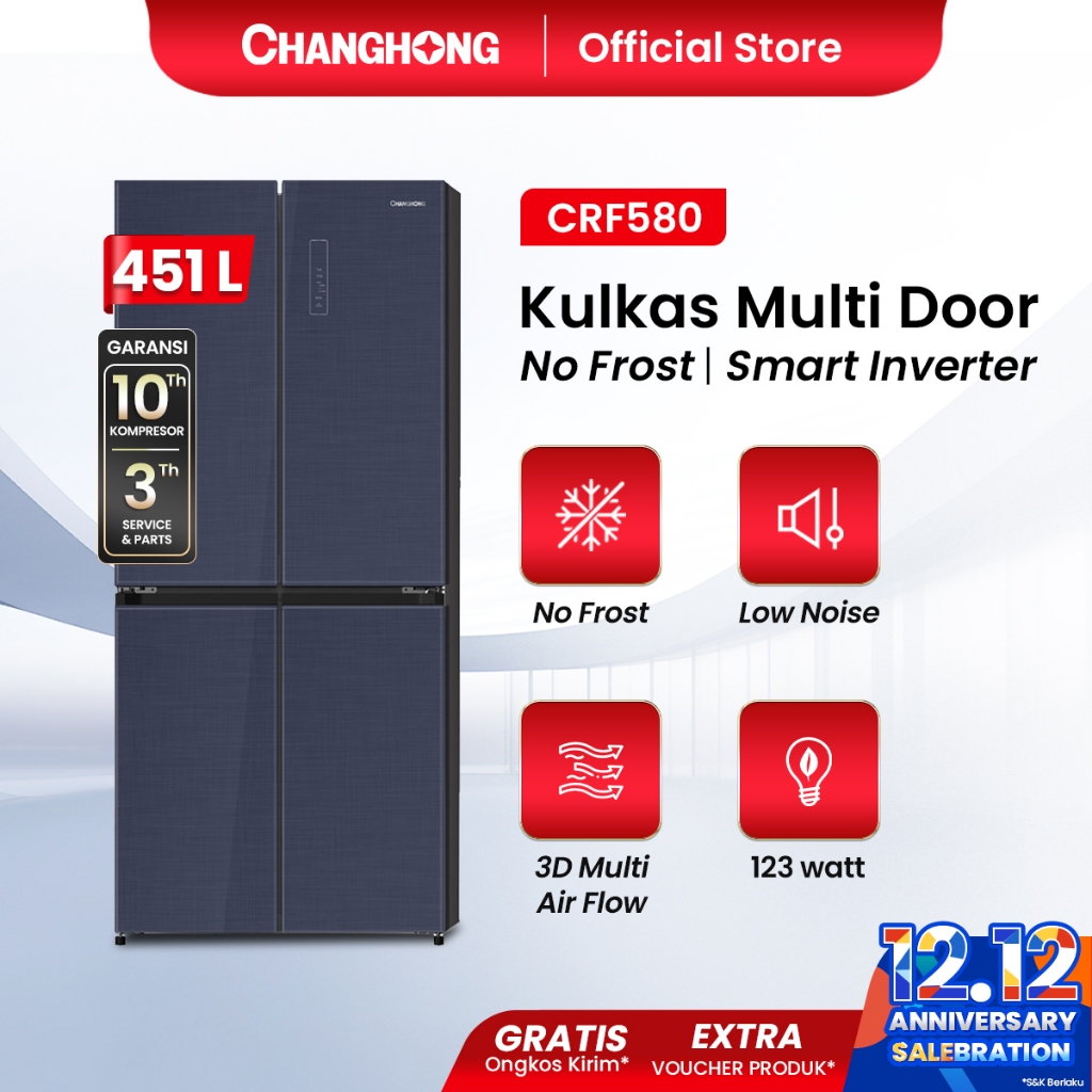 Kulkas Changhong CRF580 Side by Side 4 Pintu Inverter No Frost