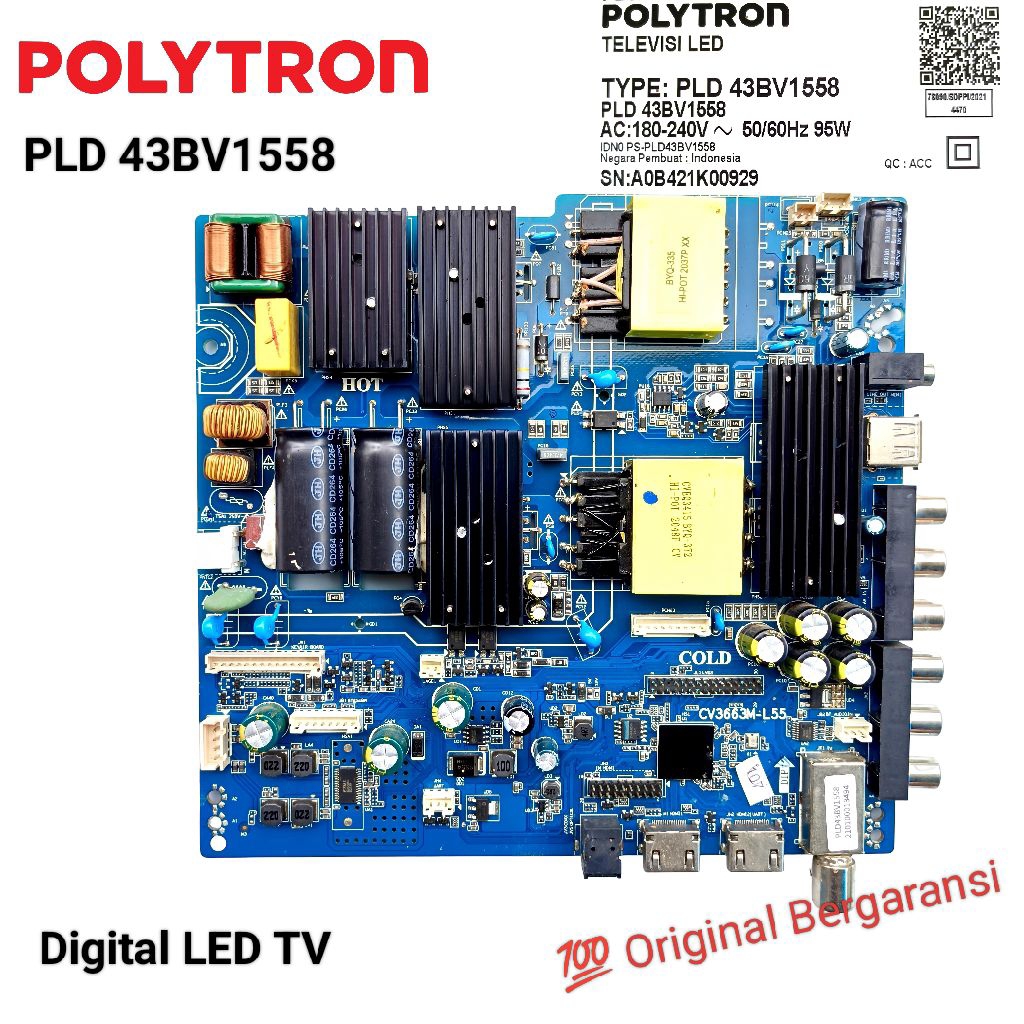 Mainboard TV LED POLYTRON 43 inch 43BV1558 PLD43BV1558 PLD 43 BV1558 Digital TV 43" Original Power S